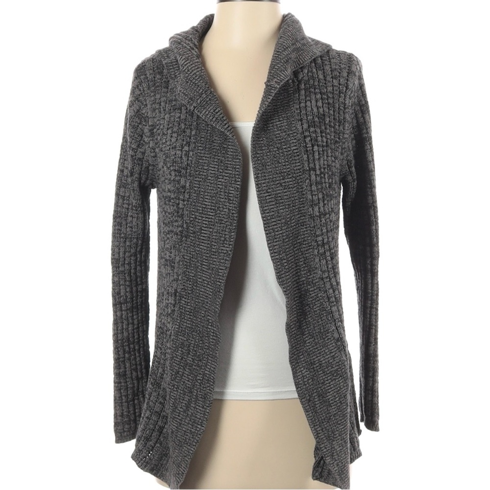 Roxy Open Hooded Cardigan Marled Cable Knit Gray XS